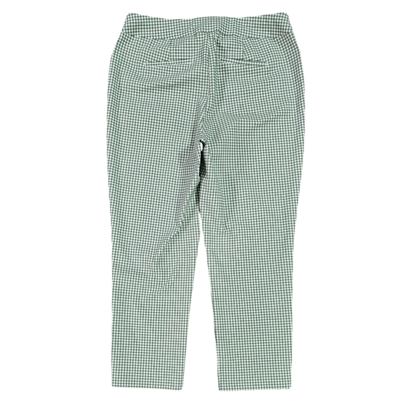 Chico's Brigitte Green White Gingham Pull On High Vent Crop Pants Pockets - Picture 3 of 12